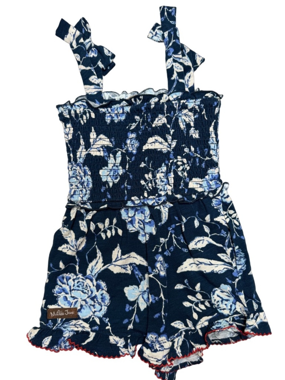 Matilda Jane Size 4 Girls Romper Navy Floral Toile Smocked Ruffled New Tags